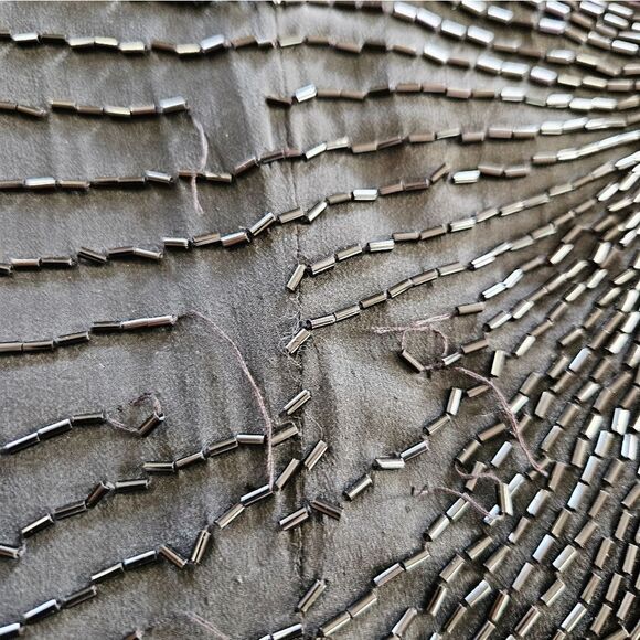 Vintage Cache 100% Silk Black Beaded Art Deco Wiggle '50s Style Flapper Dress 8 - Picture 10 of 14